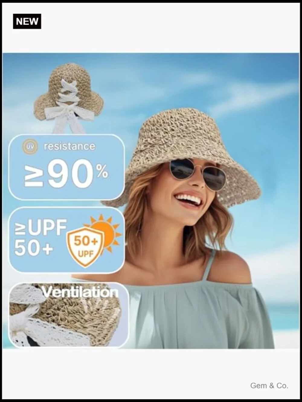 Handmade Foldable Straw Sun Hat Floppy Travel Cap UPF